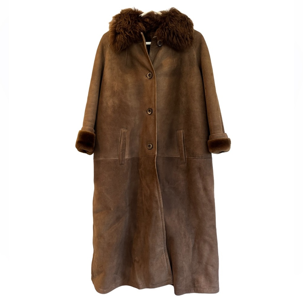 Vintage Brown Suede Coat with Fur Trim